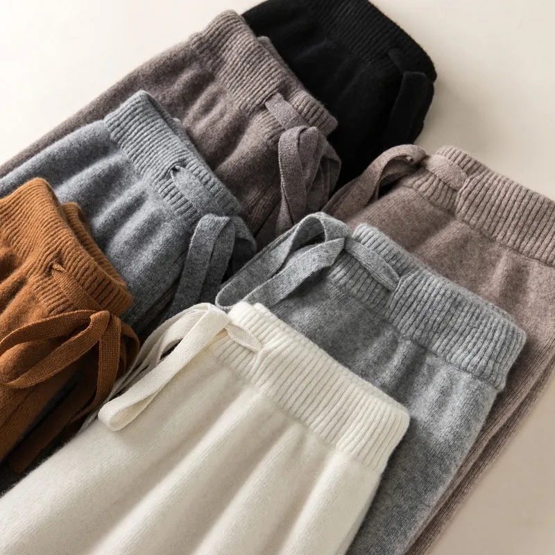 Grosso quente de malha casual chique básico macio elástico cintura alta calças femininas moda coreana em linha reta tornozelo comprimento calças para mulher