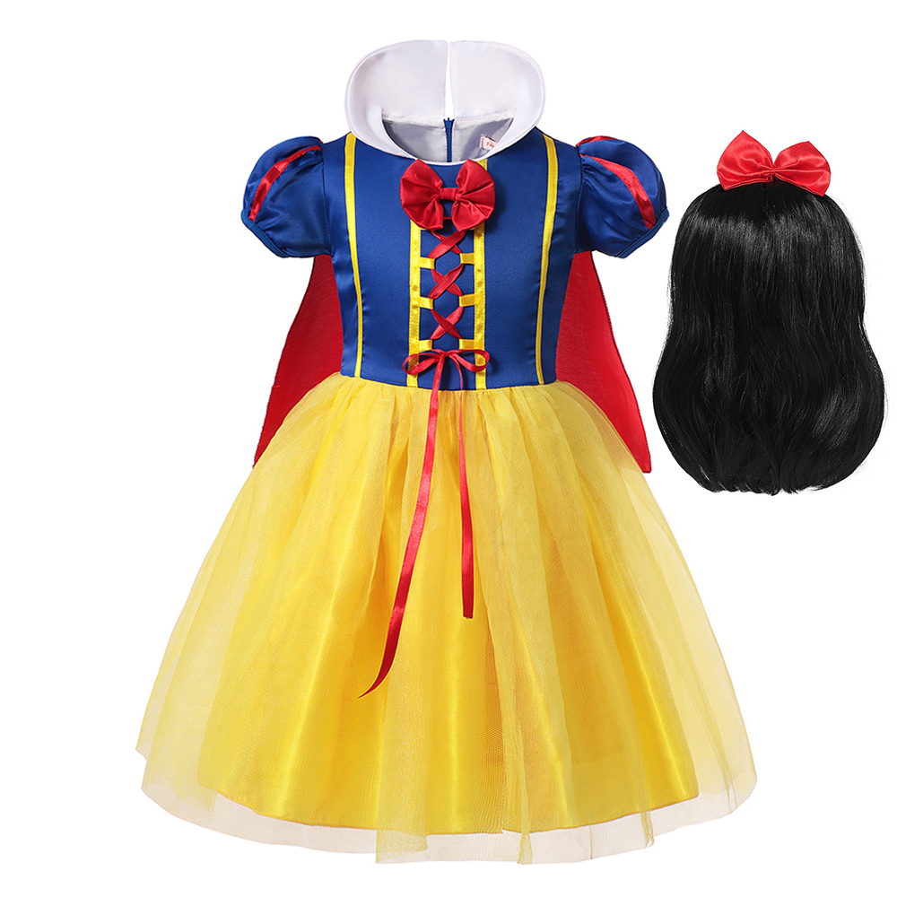 Gaun putri anak perempuan, gaun Cosplay dengan bando Wig anak perempuan pakaian bayi pesta ulang tahun kostum anak-anak Vestidos untuk 2-12 tahun