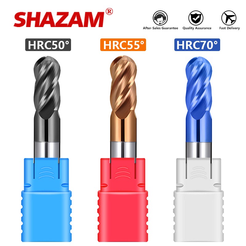 Shazam-炭化タングステンフライスカッターツール、4フルート、ボールエンドミル、CNC、鋼素材、R0.5-R6.0mm、hrc50、55、70