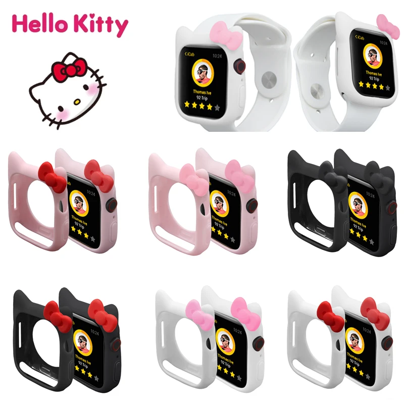 Защитный чехол Hello Kitty Apple Watch для Iwatch, чехол для 38 40 42 44 мм, аниме KT Cat, мягкий силиконовый сменный корпус IWatch