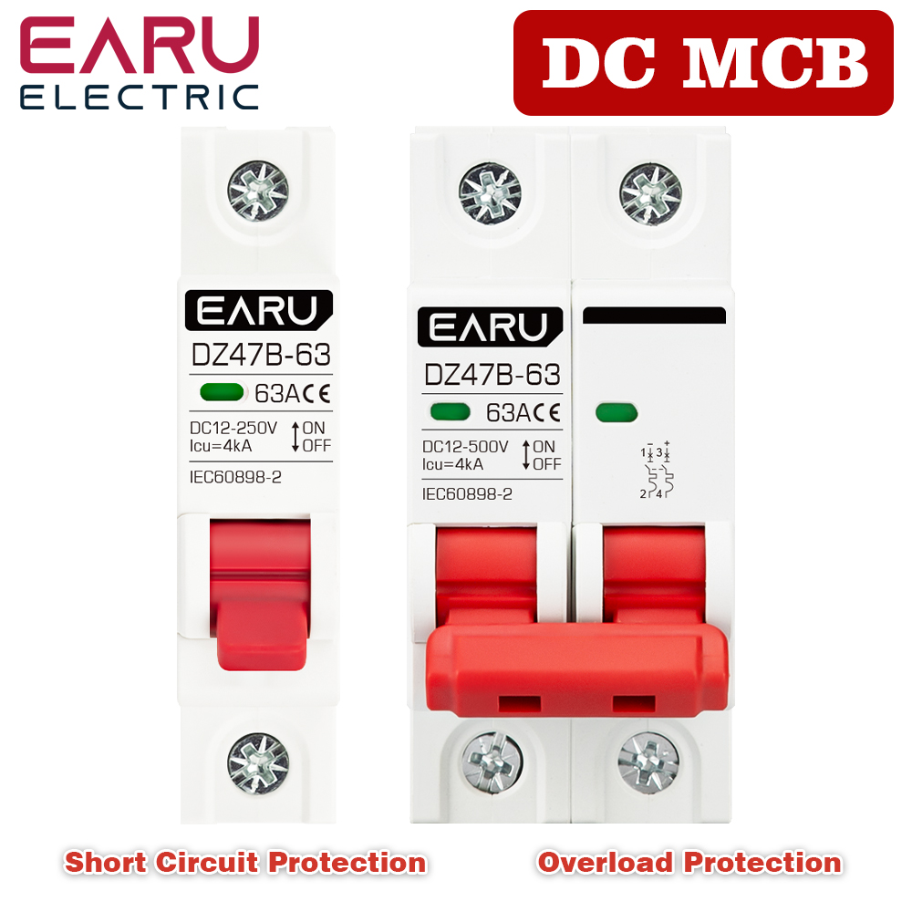 1P 2P DC MCB 12V 24V 48V 60V 110V Leistungsschalter Batterie Schutz Schalter Positive Negative Kurzschluss 6A 16A 20A 32A 63A 125A