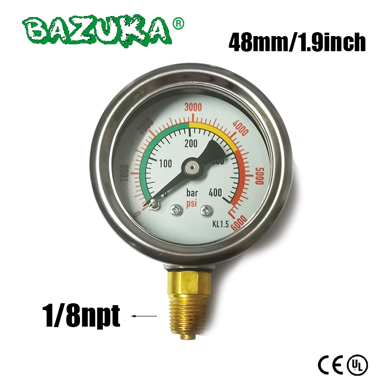 HPA Air Vertical Manometer Guage 1/8npt 46mm For Fill Station Double-Range 400bar/6000psi High Pressure