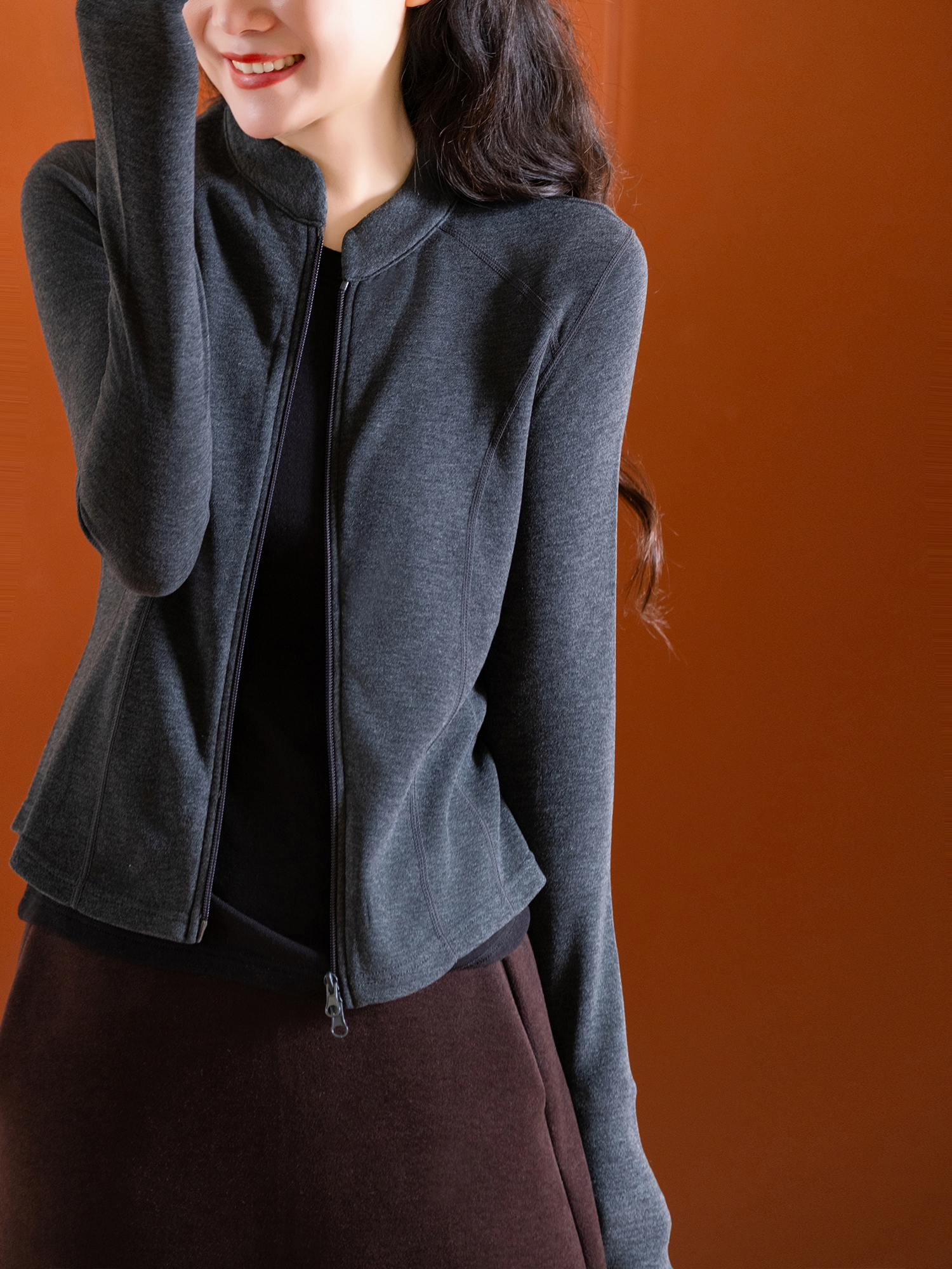 Women's Long Sve round Ne Jaet Paper Figure Casual Sle Wool Blend Polyester Cotton Blend Zipper Closure Outerwear