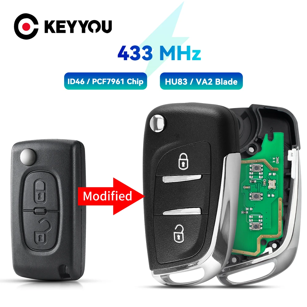 KEYYOU ASK/FSK 433Mhz ID46 zmodyfikowany samochód klucz do Peugeot 306 407 807 Partner dla Citroen C2 C4 C5 C6 Berlingo Picasso Ce0536