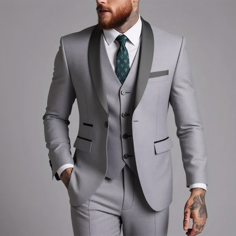Conjunto de Terno Masculino 3 Peças com Lapela Preta Tamanho EUA: Casaco, Colete e Calças / Traje Formal para Noivo, Casamento e Negócios