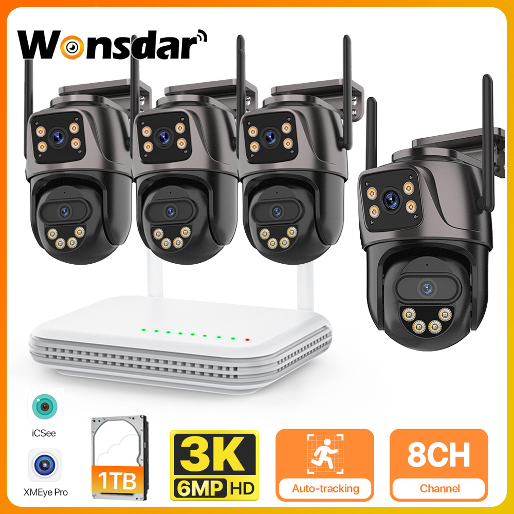 กล้อง IP กลางแจ้ง 6MP HD 8CH Wifi NVR Kit Home Security กล้องระบบการเฝ้าระวังวิดีโอ H.265 Mini กล้องวงจรปิดไร้สาย Cam P2P