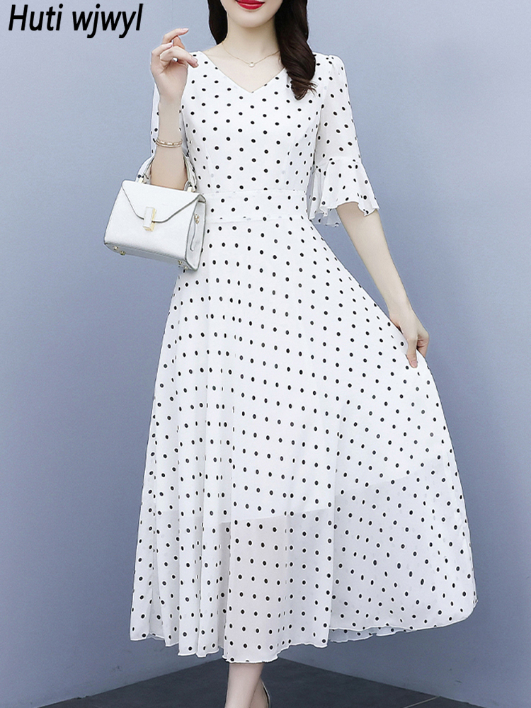 Vestido largo de verano blanco con lunares para mujer, traje bohemio informal a la moda para fiesta de graduación y noche, 2024