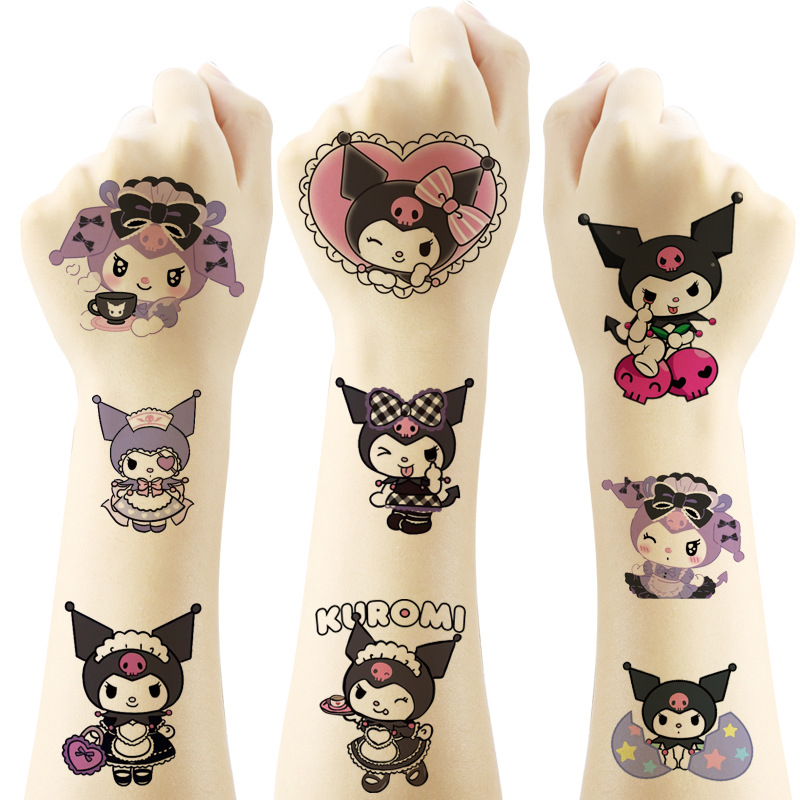 2 uds al azar pegatinas de tatuaje Kuromi dibujos animados Sanrio kawaii anime tatuaje temporal impermeable pegatina niños niñas juguete de regalo de cumpleaños