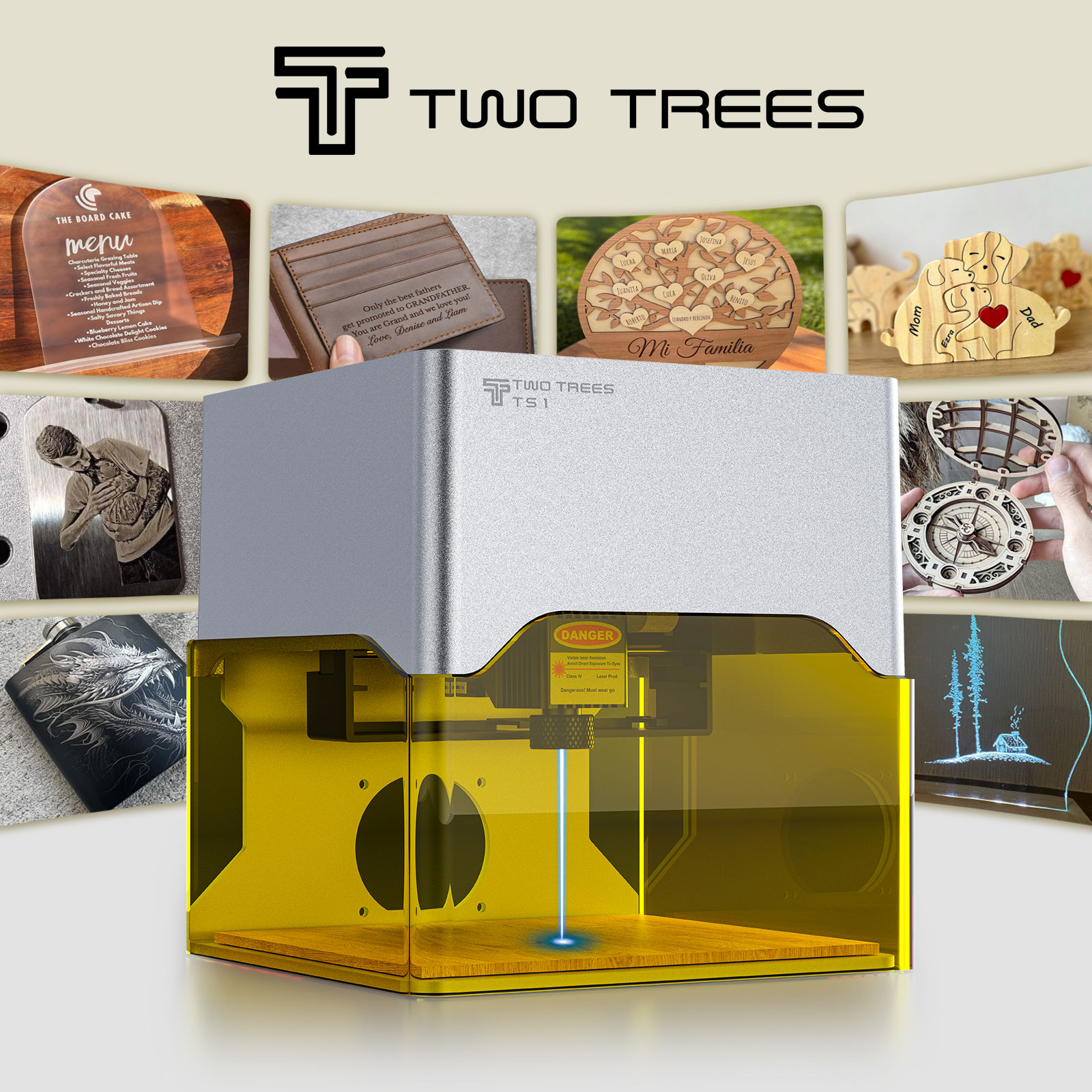 Twotrees TS1 Mini grawer laserowy 3W Przenośna laserowa maszyna CNC Bluetooth DIY Malowany nieśmiertelnik Papier Skóra Drewniane plastikowe logo