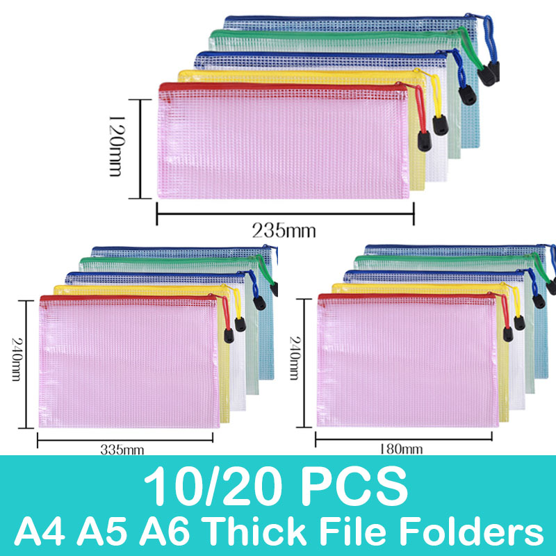 Bolsa de malla con cremallera para documentos, carpetas de archivos con cremallera impermeables, A4, A5, A6, suministros escolares y de oficina, estuche para lápices, bolsas de almacenamiento, 10/20 Uds.