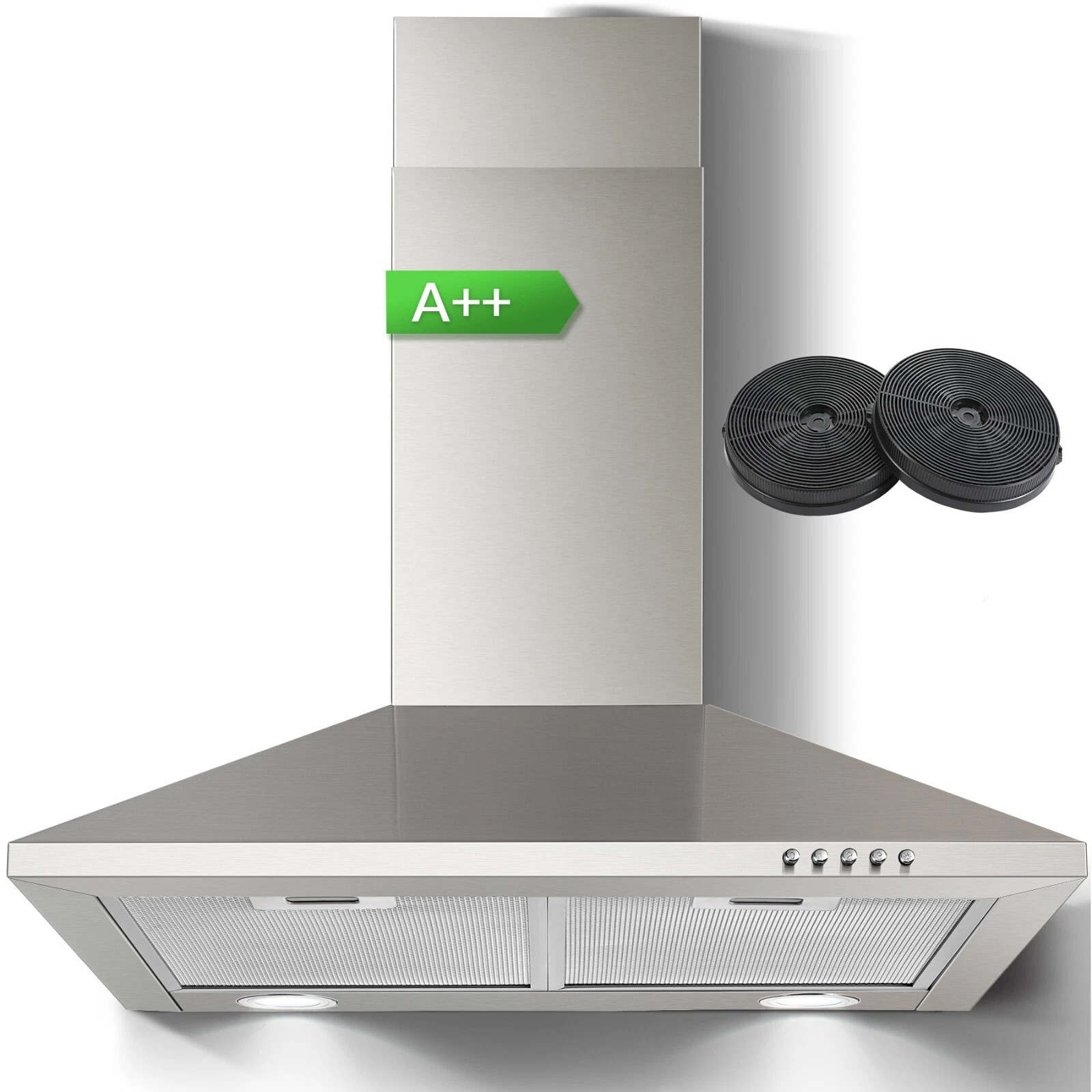 SNDOAS 60 cm de aço inoxidável montado na parede Duted/Ductless A++ com filtros de luz LED, 350m3/h capô de 3 velocidades