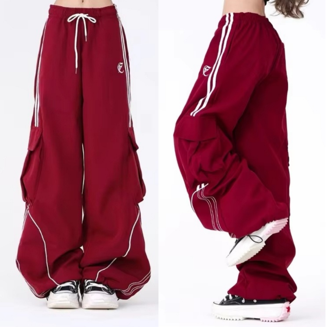 Y2K Schwarz Gestreifte Damen Cargo-Hose Koreanische Mode Weites Bein Baggy Hose Streetwear Herbst Harajuku Hip Hop Übergroße Loose-Fit Hose