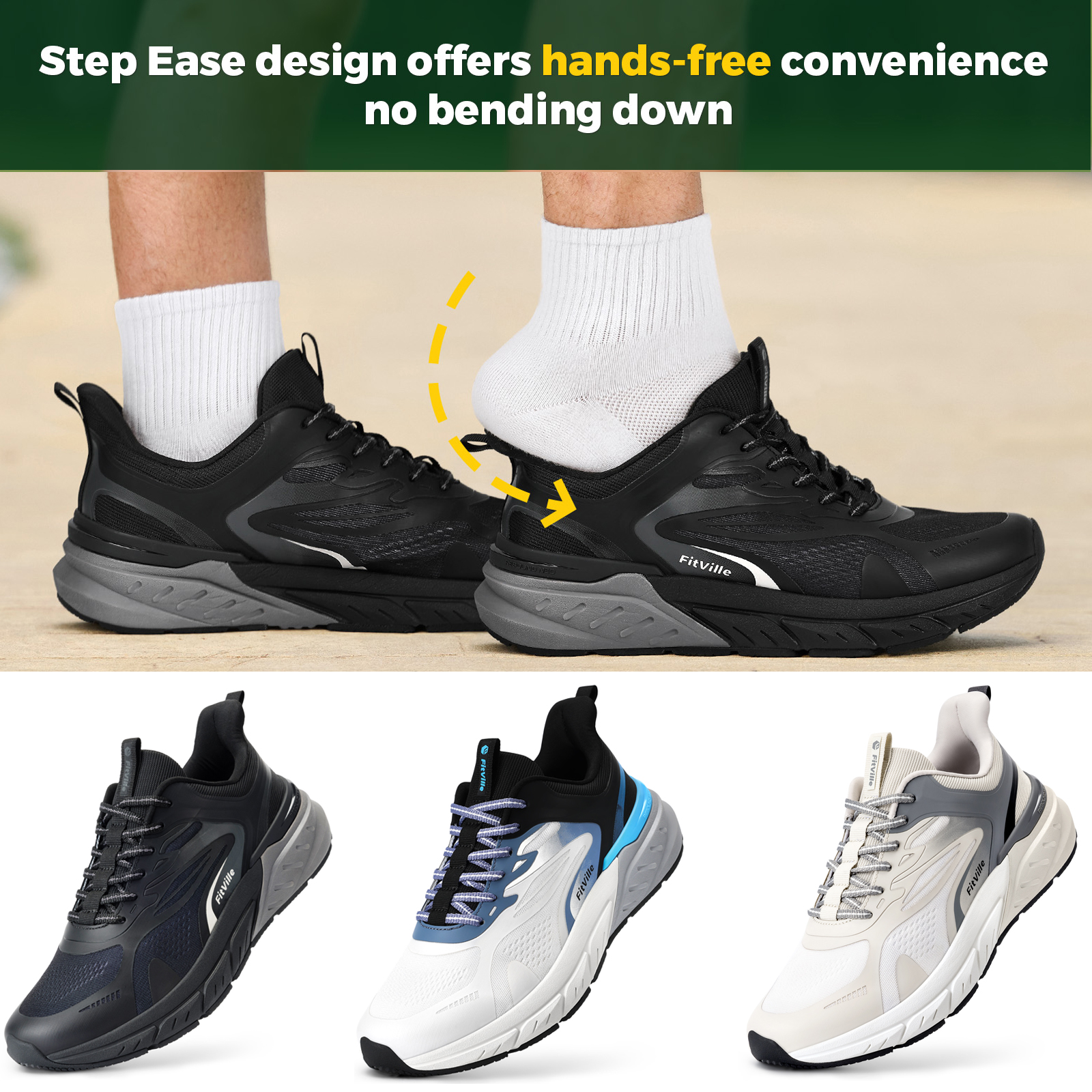 Męskie buty do chodzenia Fittington, wygodne, z szerokim przodem, sportowe, antypoślizgowe, amortyzowane, codzienne sneakersy dla mężczyzn, z podparciem łuku stopy.