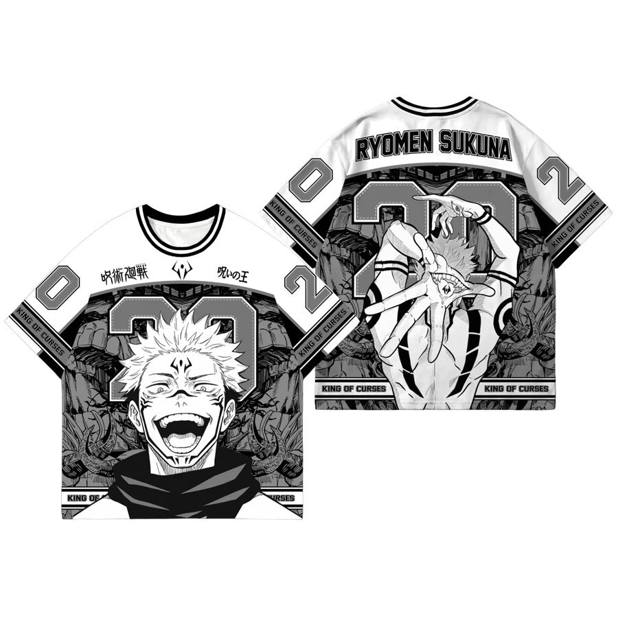 Bandai Sukuna Jujitsu Kaisen Pola Komik Monokrom Rajutan Curse King 20 Kaus Dewasa dan Anak-anak Musim Panas Cepat Kering