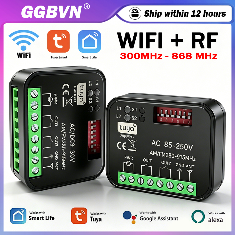Nuevo receptor de control remoto universal RX-MULTI Tuya para garaje/puerta con WIFI de 433 MHz y 868 MHz, 2 canales, 300-868 MHz, módulo controlador de interruptor inteligente con WIFI