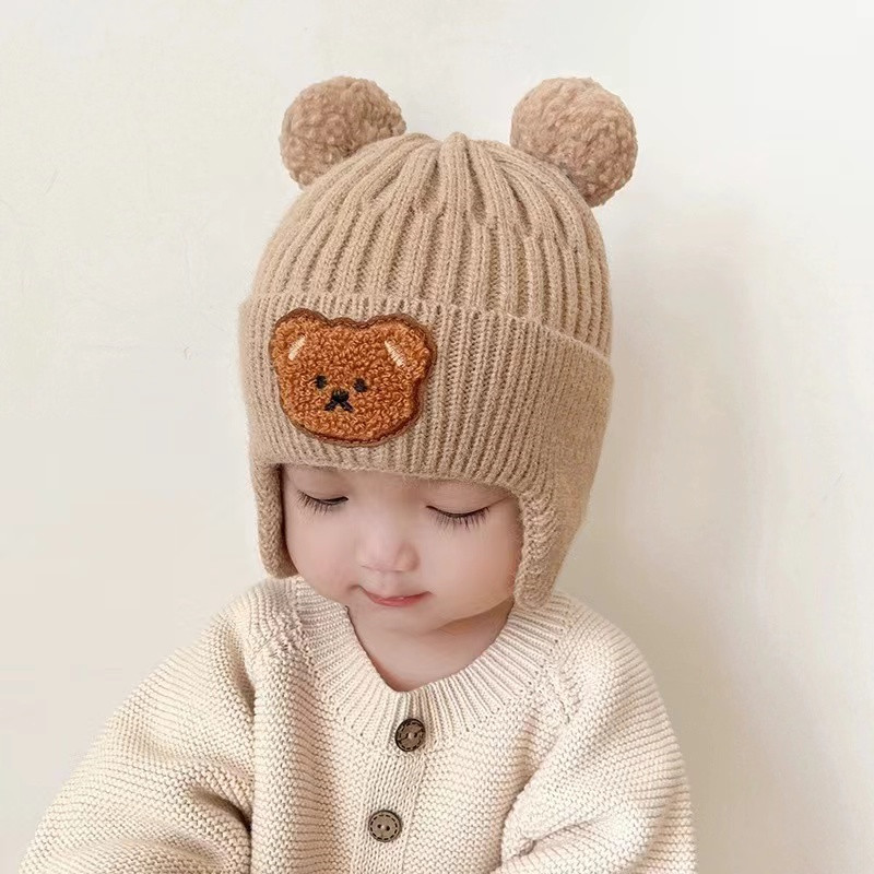 Chapéu de lã do bebê bonito urso proteção de orelha chapéu crianças inverno engrossado quente malha versão coreana do chapéu do bebê