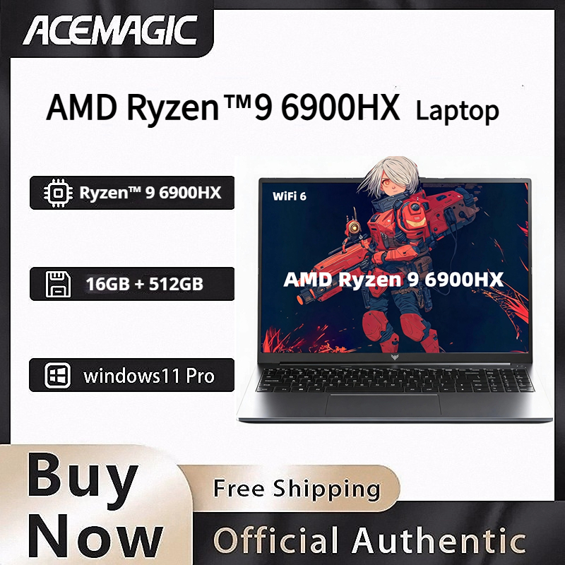 ACEMAGIC AMD Ryzen 9 6900HX Gaming Laptop 16GB LPDDR5 6400MHz 512GB NVMe SSD 16 Inch FHD IPS High Refresh Display WiFi 6 8C/16T