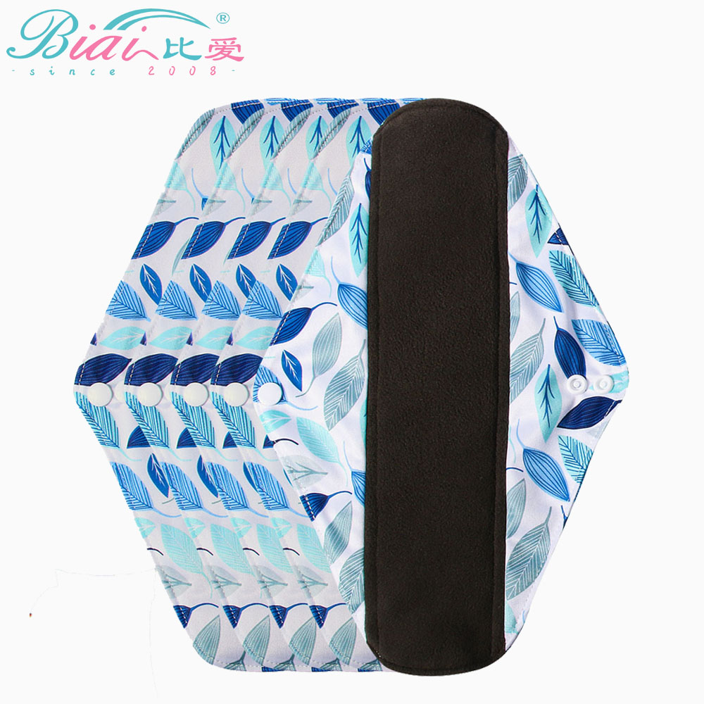 BIAI-compresas menstruales reutilizables de carbón de bambú para mujer, compresas sanitarias transpirables, lavables e impermeables, 20x30CM