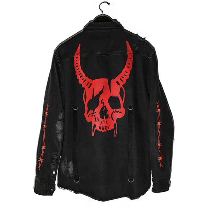 Chaqueta vaquera gótica Harajuku para hombre, abrigo informal Vintage con calavera, ropa de Halloween, chaqueta con estampado Punk de calle alta para primavera y otoño