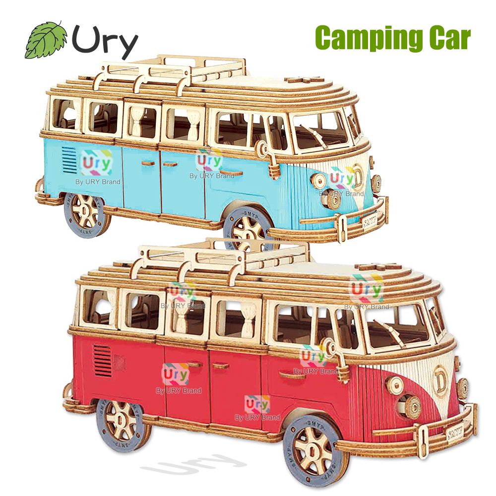 Ury 3D Puzzle Kayu Retro Mobil Berkemah Bus Klasik Nostalgia Kendaraan Film Model Perakitan DIY Dekorasi Hadiah Mainan untuk Dewasa