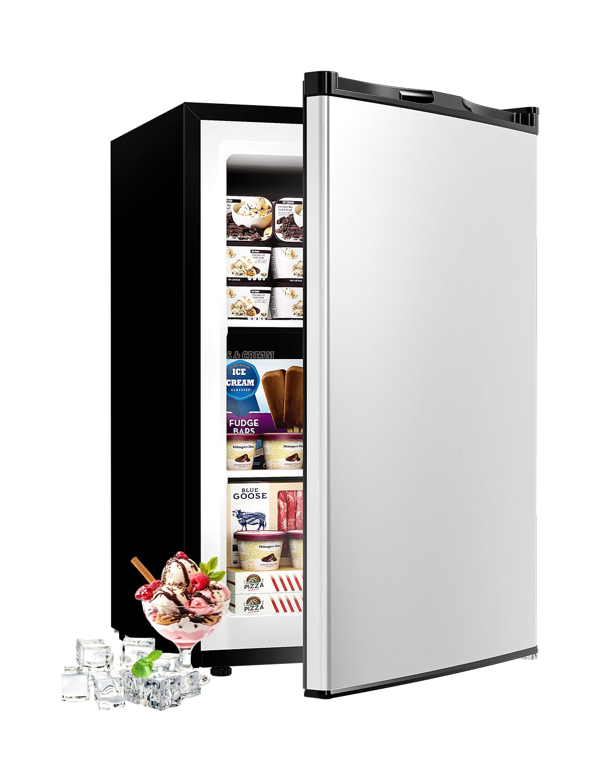 3.0 Cu.ft Upright freezer - Compact Mini Freezer with 7 Adjustable Thermostat, Removable Shelves, Reversible Single, Customized