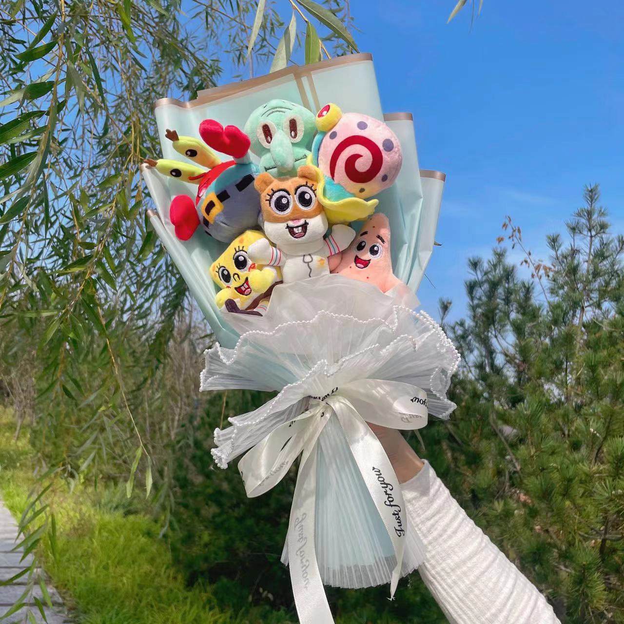 SpongeBob Patrick Star Gary Thaddäus Tentakel Plüschpuppen Kreative handgemachte Blumensträuße Weihnachten Geburtstag Abschlussgeschenk