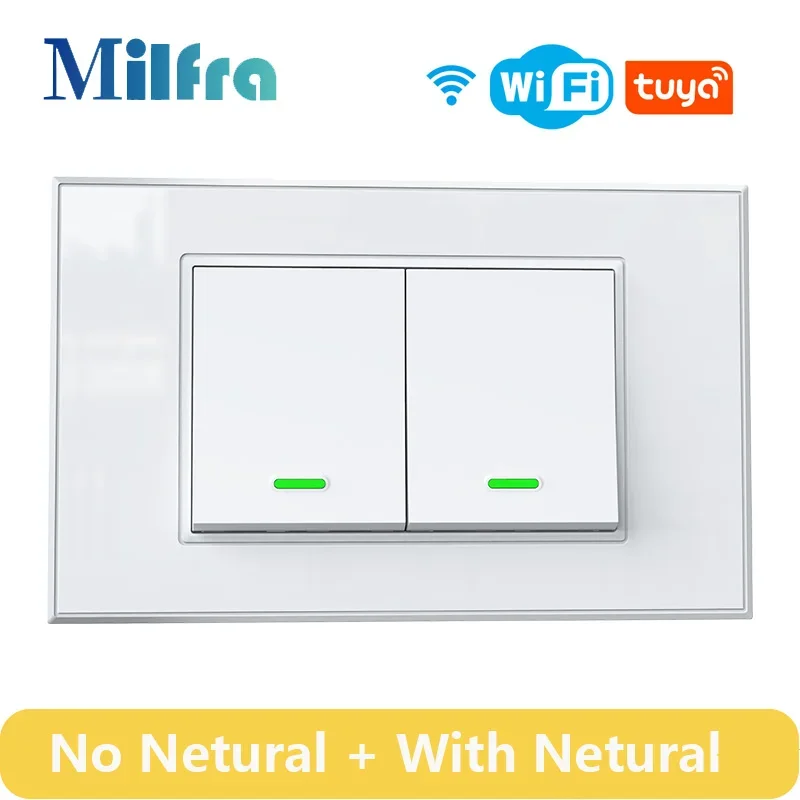 Tuya WiFi Smart Light Button Switch No / With Neutral Wire Optional 1/2/3 Gang Wall Light Switches Work with Google Home Alexa