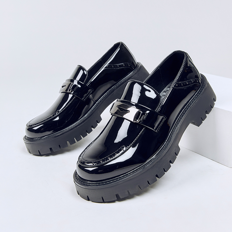 New Platform Shoes Loafers Shoes Men Thick-soled Wedding Shoes Black Formal Business Shoes Slip-on Leather Increase Casual Shoes