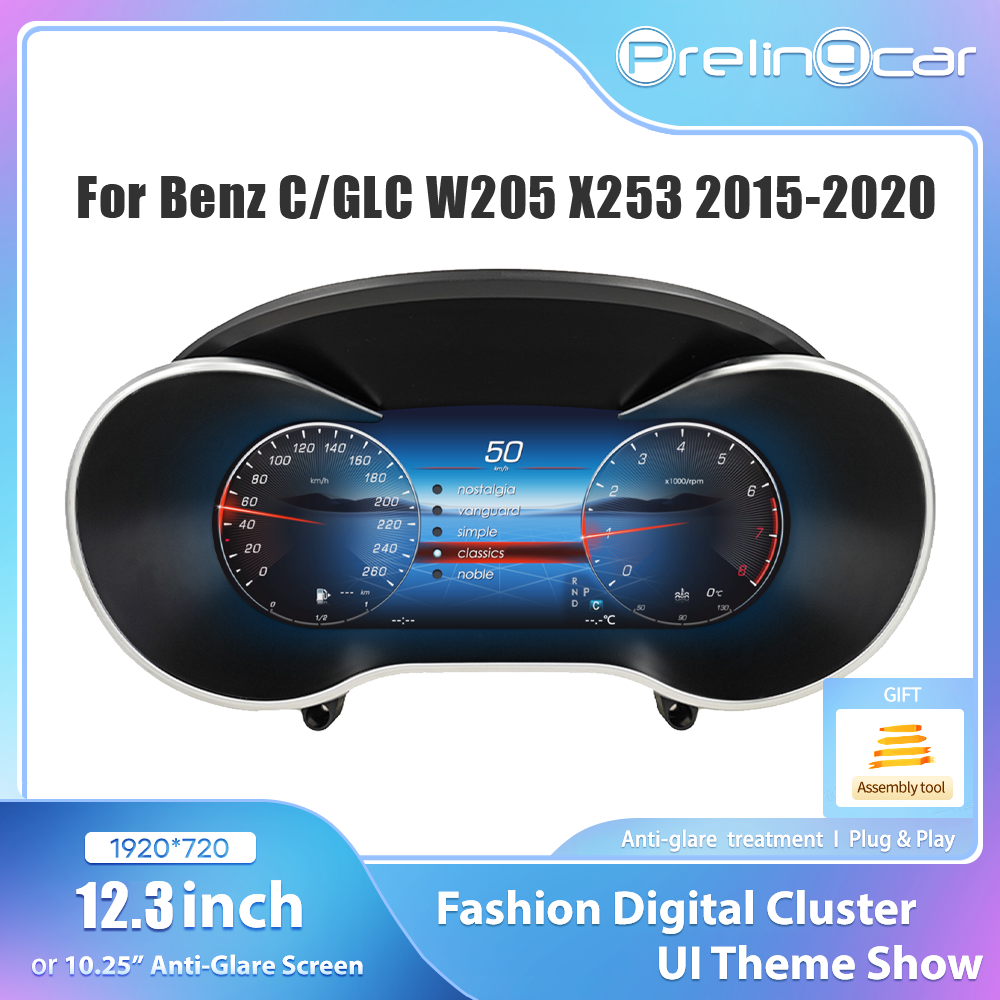 12,3 ЖК-цифровая приборная панель для Mercedes Benz C/GLC V205 W205/W253 2015-2020 лет, автоматический прибор, панель, кабина Speedme