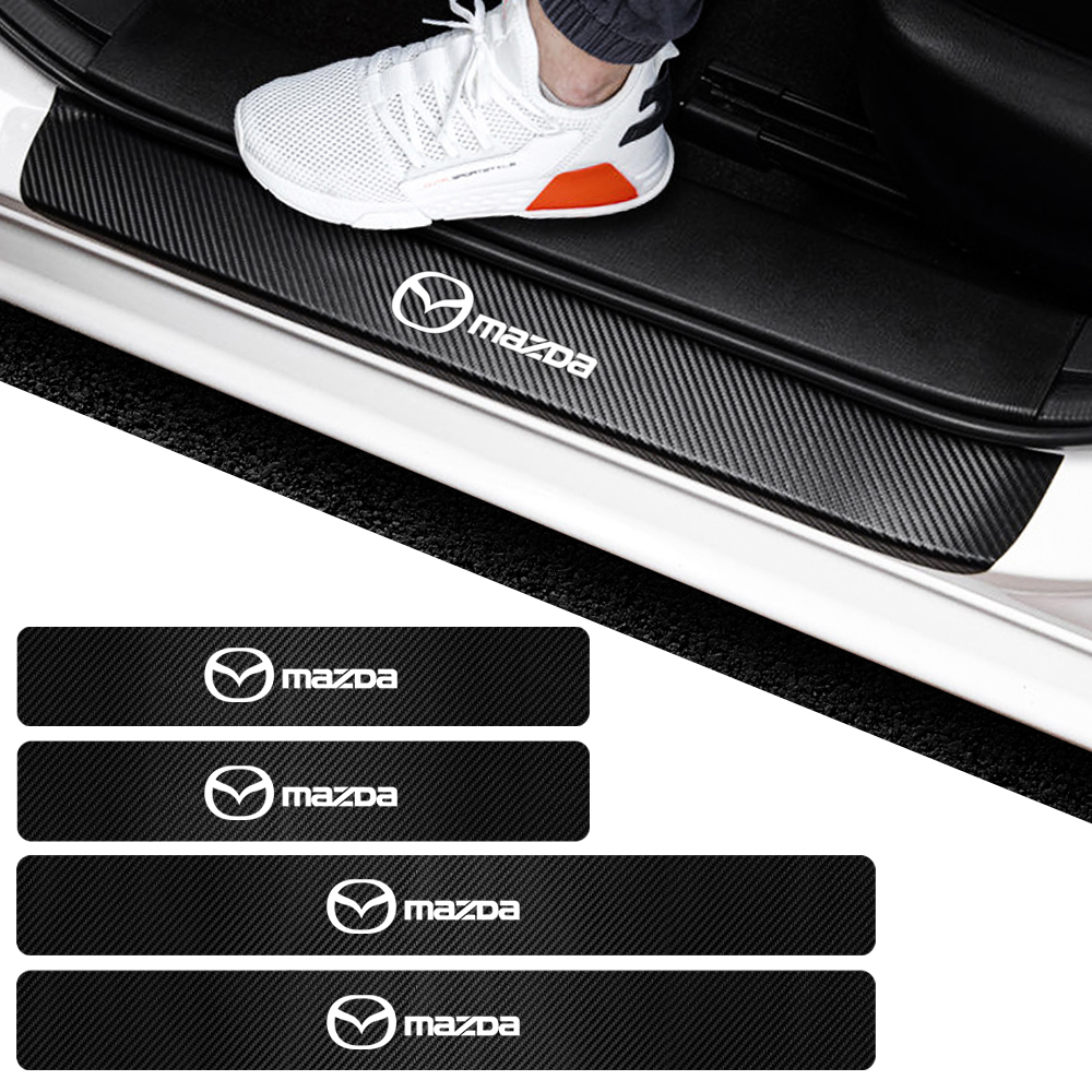4 pegatinas de protección de alféizar de puerta de coche, pegatina de alféizar de puerta de fibra de carbono antiarañazos para Mazda 2 3 5 Axela CX-5 CX-3 Atenza Demio MS
