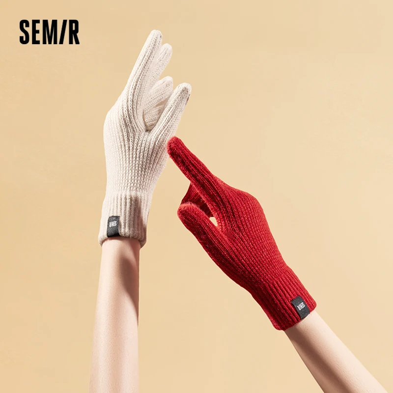 Semir guantes de pantalla táctil de punto para hombre invierno 2025 ropa de mano cálida suave forro polar elástico cómodo ciclismo Casual pareja
