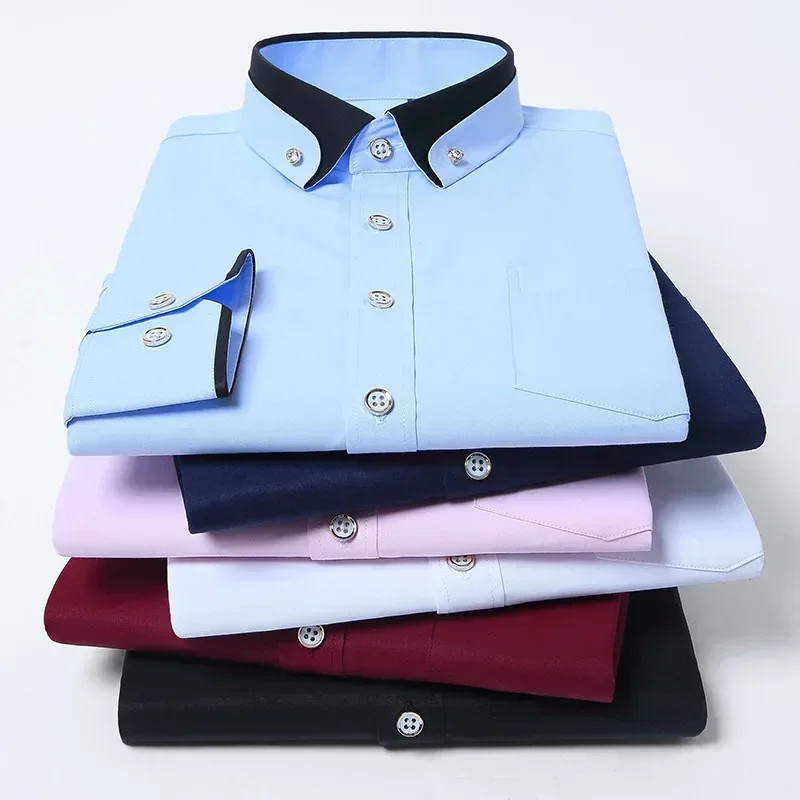 Chemise élastique à manches longues pour hommes, chemise d'affaires décontractée, chemise confortable sans repassage, document solide pour les jeunes, nouveaux abonnés, printemps et automne