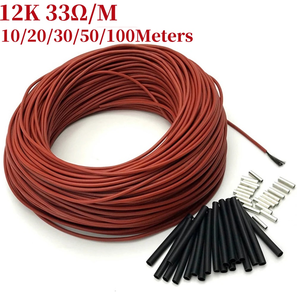 Cabo de aquecimento quente de piso, 10 a 100 metros, 12k, 33 ohm/m, filme infravermelho de aquecimento de piso, 220v, bobina de fios de aquecimento de fibra de carbono