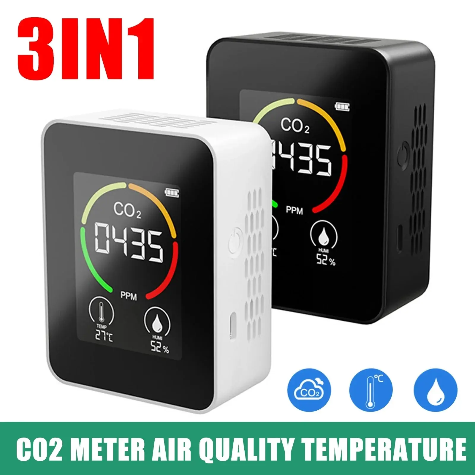 Miernik CO2 LCD 3 w 1 Temperatura jakości powietrza Detektor dwutlenku węgla Automatyczna kalibracja 400-5000PPM PPM Monitor jakości powietrza