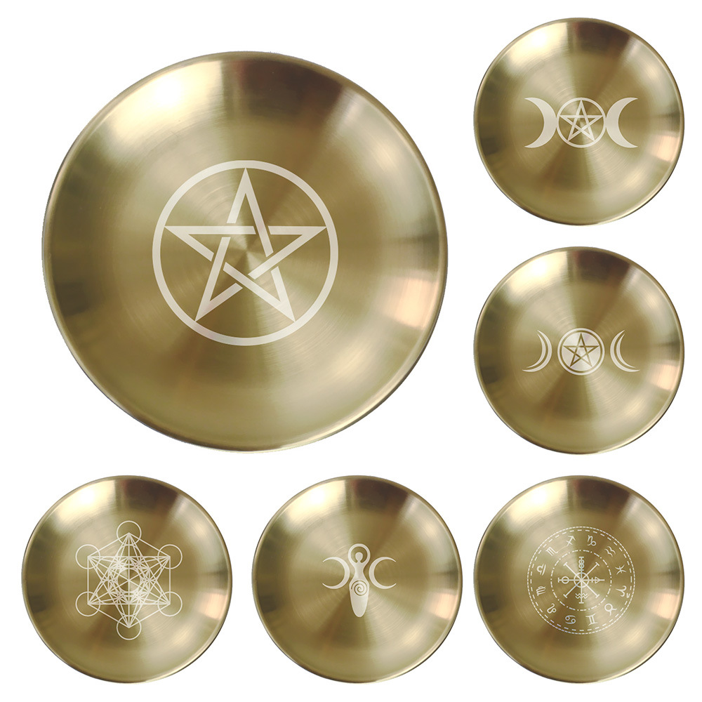 Bandeja de ritual pagano, plato de pentagrama de Altar, estantes de piedra de cristal, portavelas, quemador de incienso, accesorios de decoración del hogar, regalo de bruja