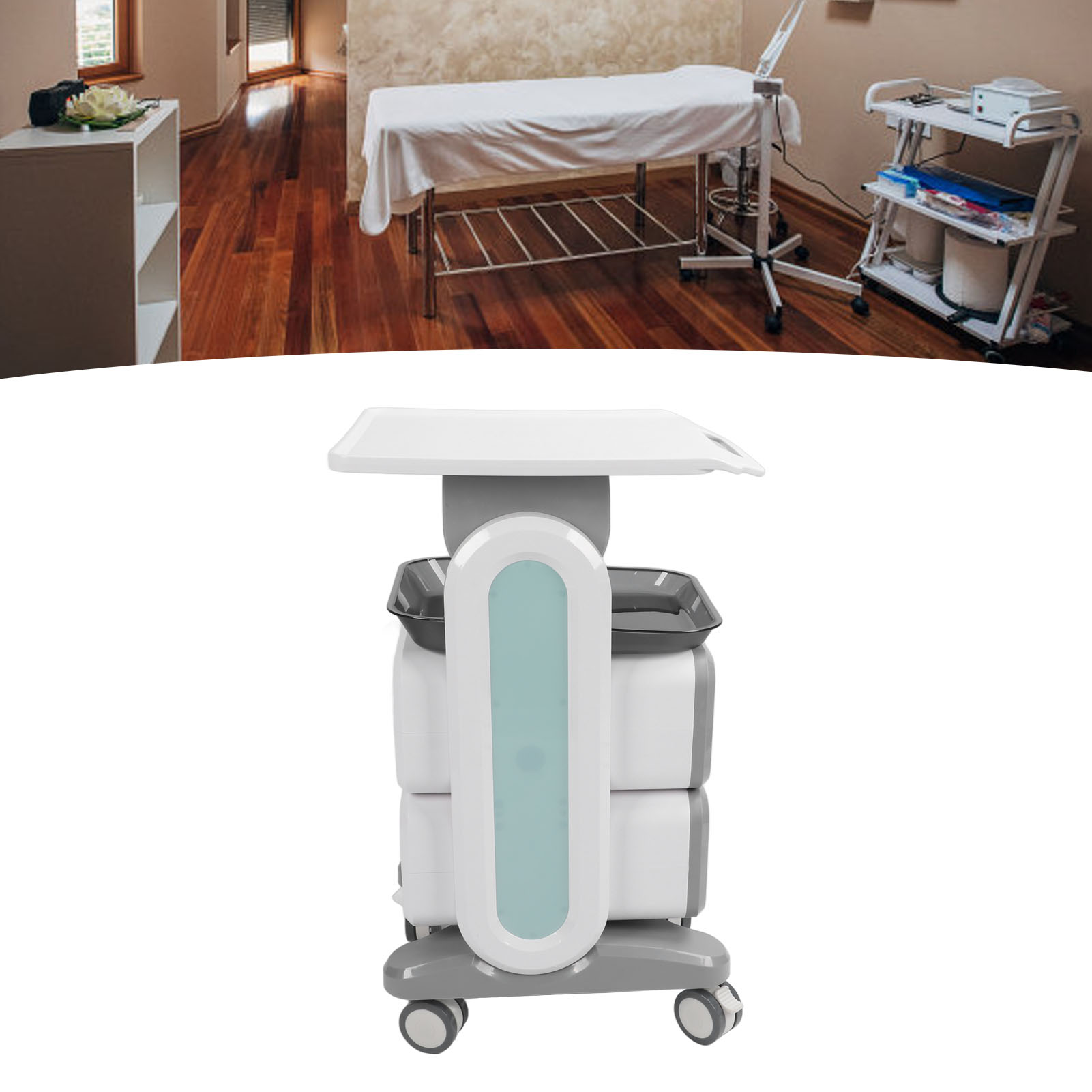 Mobiele trolleywagenwielen Grote capaciteit kar Antislipkussen Sterk lager Dubbele lade voor kliniek
