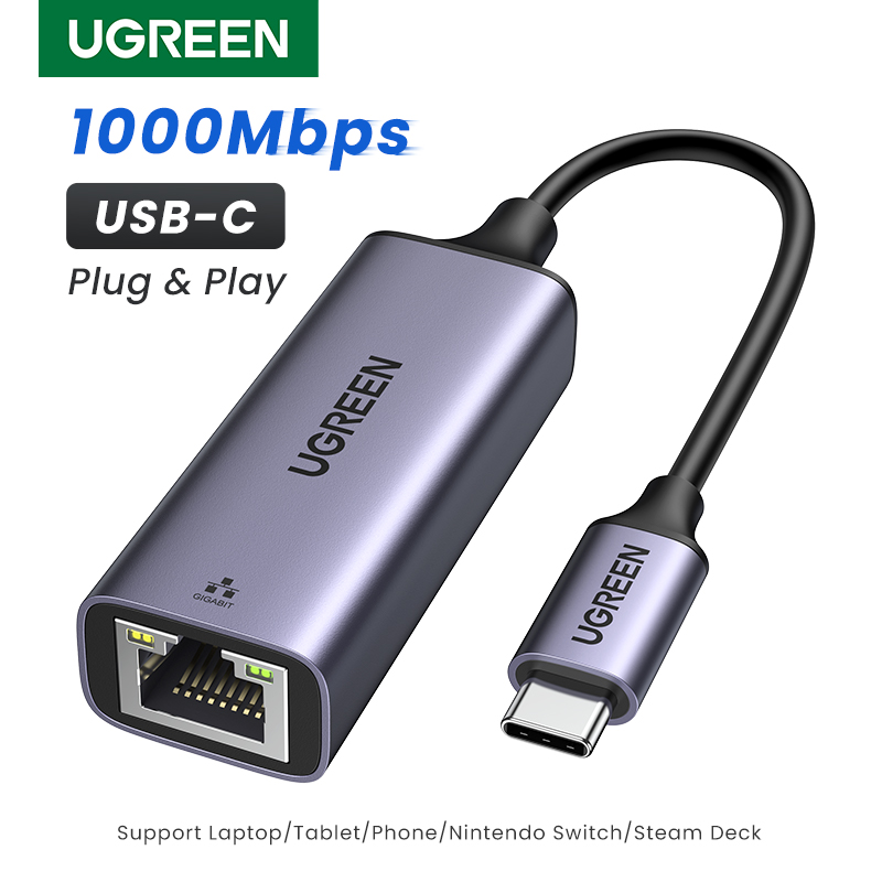 UGREEN USB C Ethernet อะแดปเตอร์เครือข่าย USB RJ45 USB Ethernet Adapter สำหรับแล็ปท็อป Macbook Samsung S20เครือข่าย USB Ethernet การ์ด