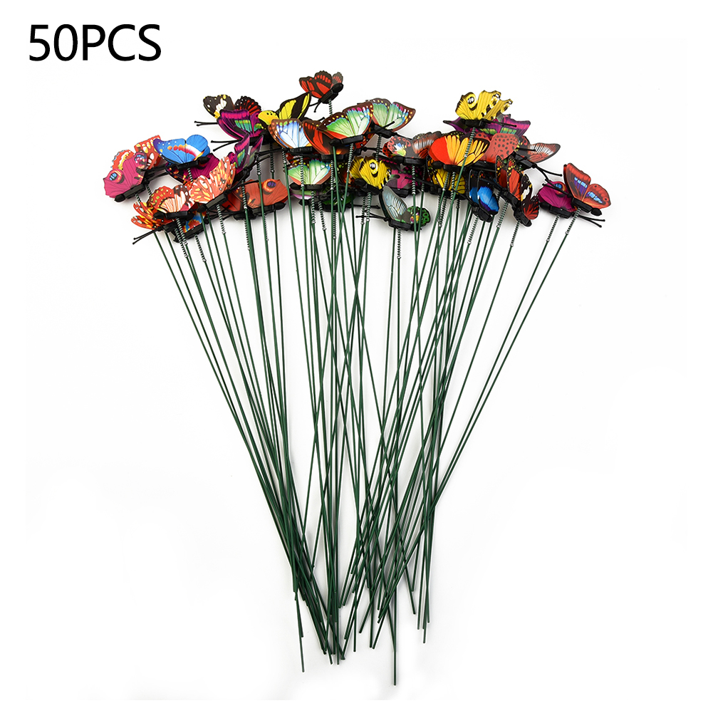 50 pçs estacas de borboletas simulação colorida borboletas jardim ao ar livre quintal planta flores pote primavera decoração do jardim 25*4cm