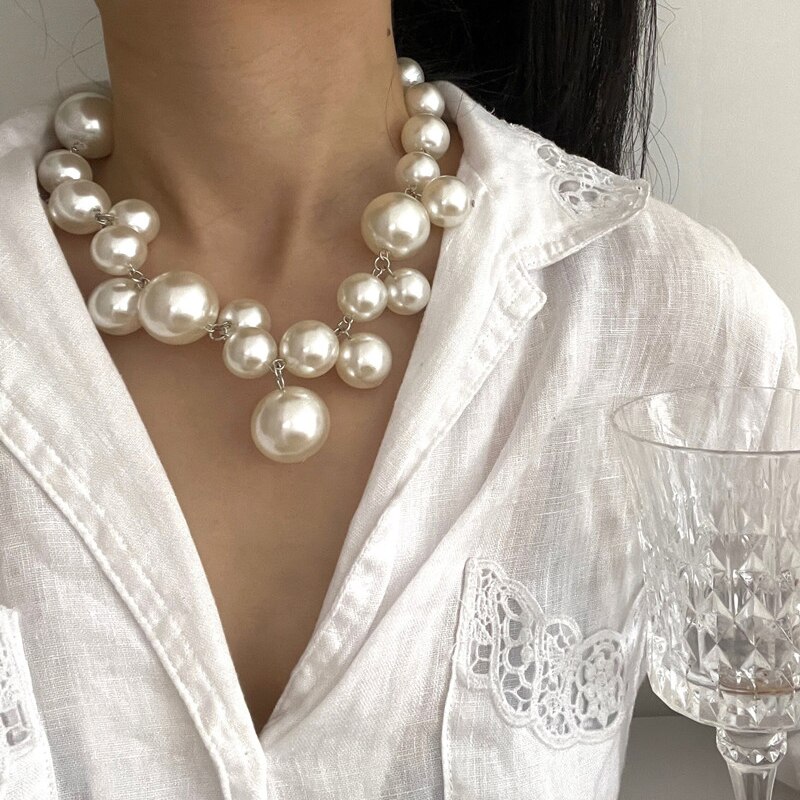 Elegante Imitationsperlen-Halskette für Damen, große Perlen, Perlen-Choker-Halsketten, Party, Hochzeit, Braut-Halskette, Schmuck, Geschenke, K0