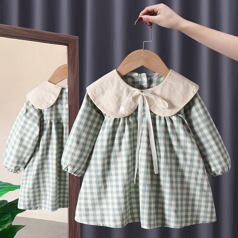 Doce meninas princesa vestido crianças primavera outono bebê infantil arco plaided retalhos vestidos de festa crianças