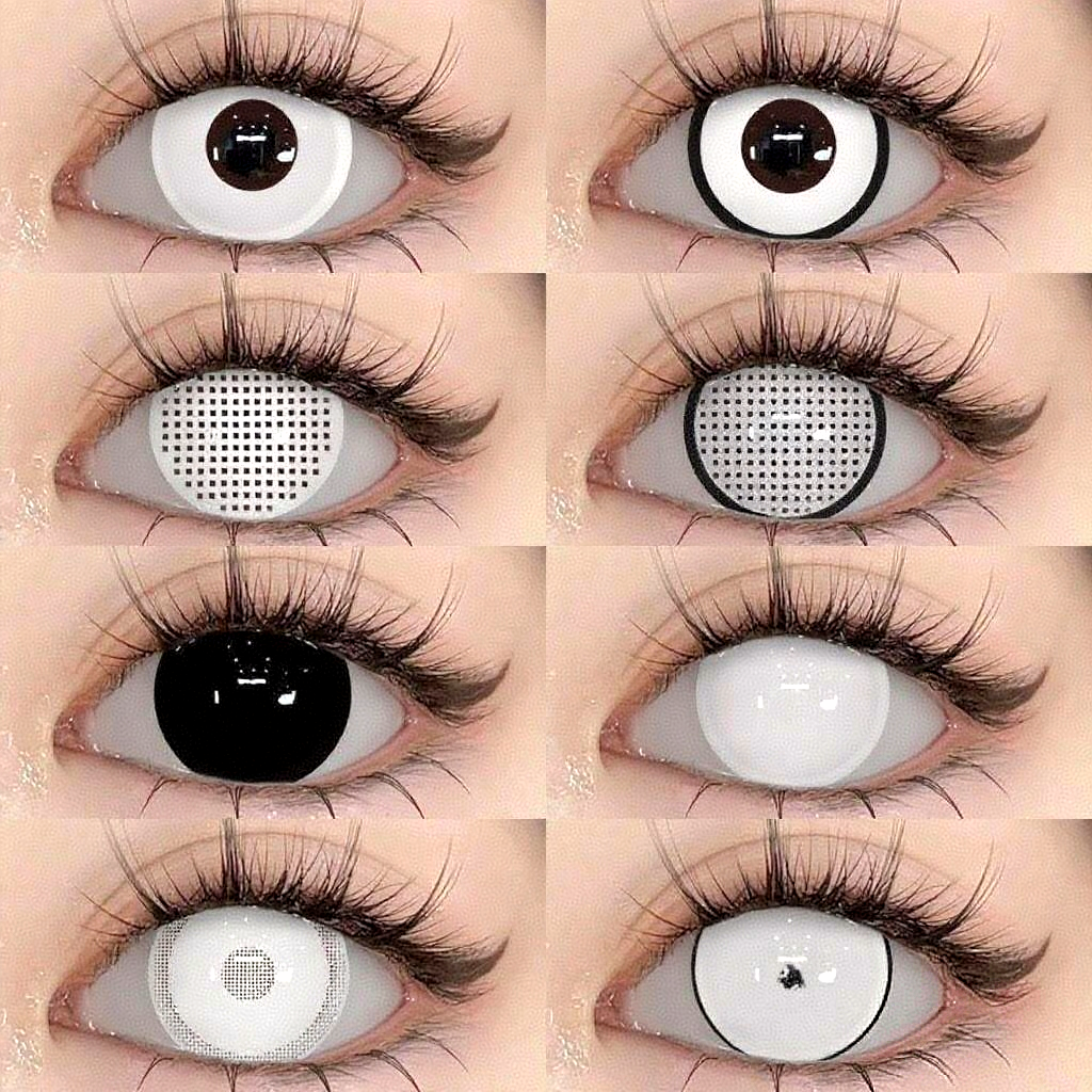 VISUASHOW 2pcs Lentes de Contato Coloridas Cosplay Bloco Lentes de Contato Branco Cego Preto Anime Lentes Halloween Beleza Lentes de Maquiagem