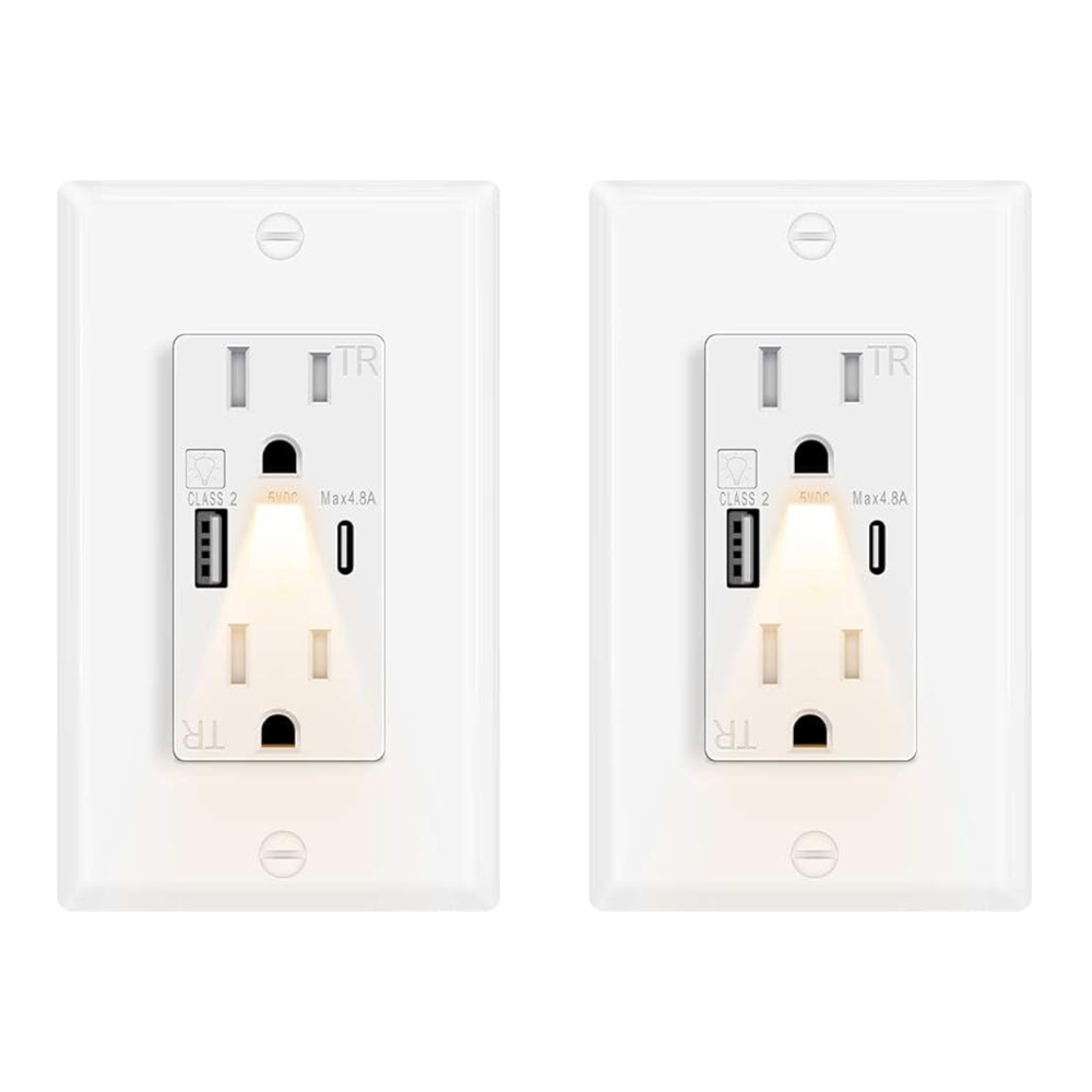 Gniazdko nocne LED z szybkim ładowaniem USB C+A 24 W, 4,8 A, włącznikiem/wyłącznikiem