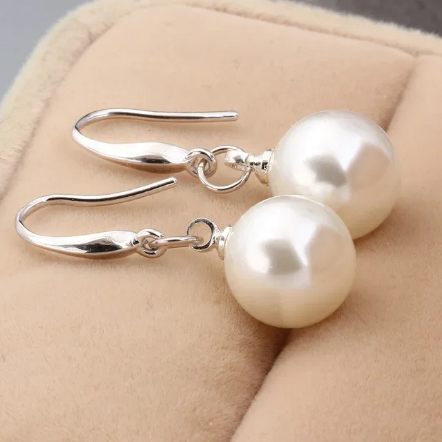 Nueva moda 925 plata esterlina personalizada     Pendientes colgantes de perlas de 10mm, joyería para mujer y niña, joyería de regalo para pareja y fiesta de boda