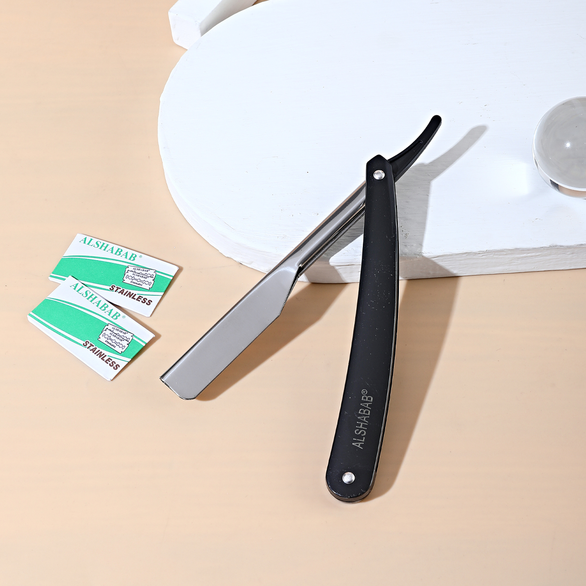 Ensemble de rasoirs droits professionnels pour hommes, rasoir de barbier en acier inoxydable, double tranchant, 2 pièces, noir et blanc