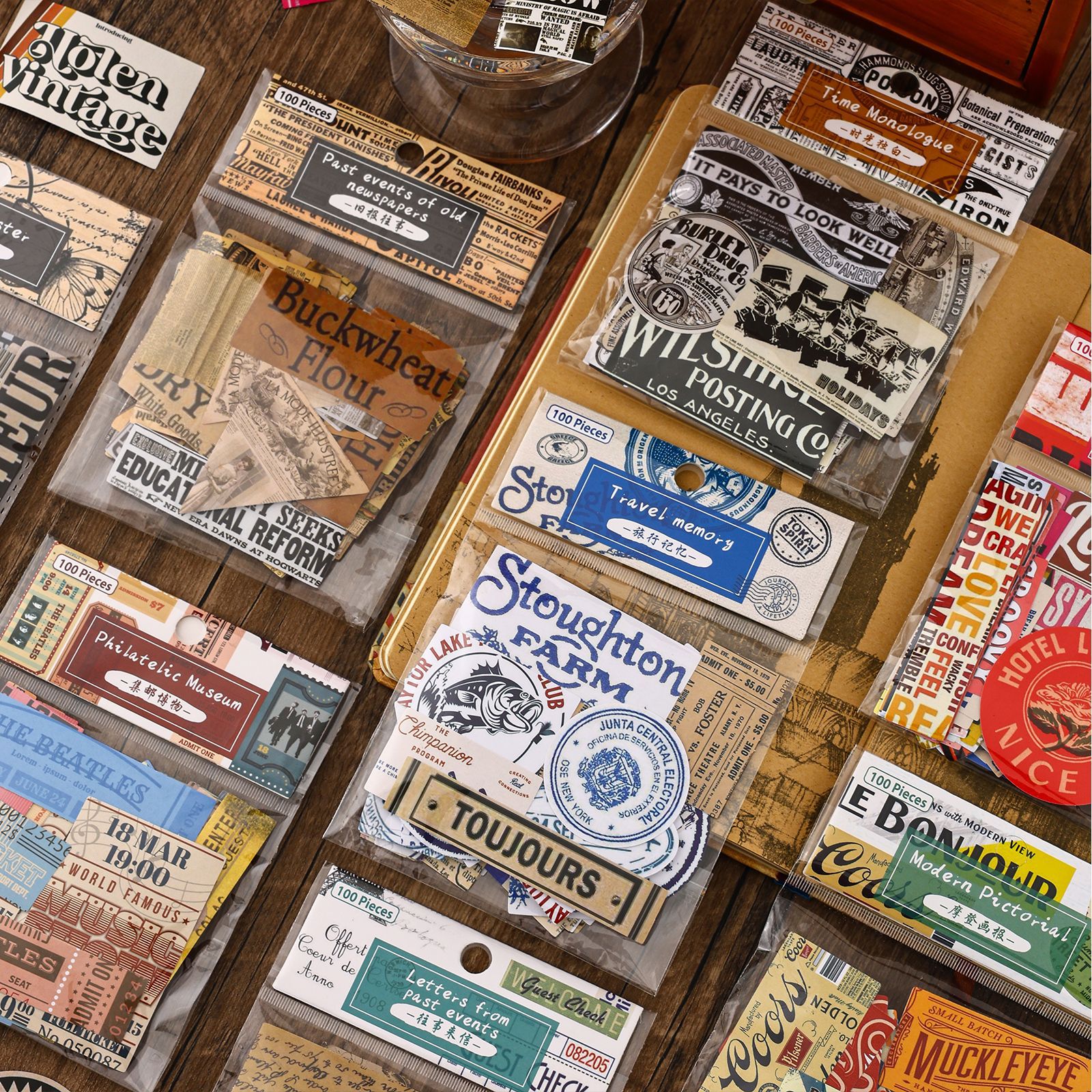 4 Jenis 100 buah seri koran tua Amerika retro gaya stiker buku tempel bahan buatan tangan Album buku harian harian harian Suppl