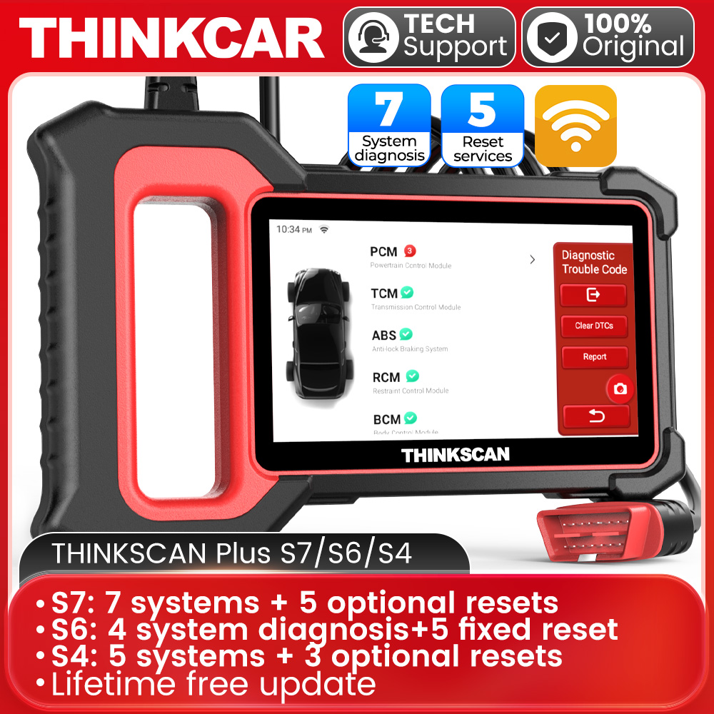 THINKSCAN Plus S7/S6/S4 OBD2 Pemindai Alat Diagnostik Mobil Pindai ABS SRS ECM TCM BCM IC Sistem AC Gratis Pembaca Kode Layanan Reset