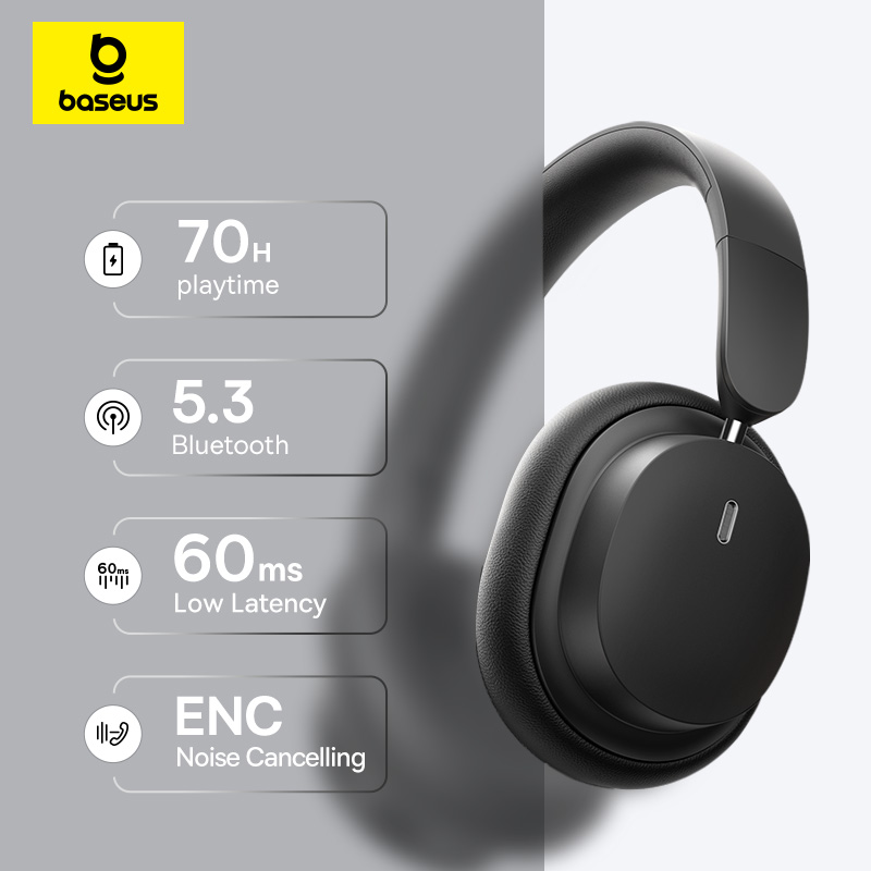 Беспроводные наушники Baseus Bluetooth 5,3 HIFI, наушники с драйвером 40 мм, складные гарнитуры-вкладыши, 70 часов воспроизведения, пространственное аудио