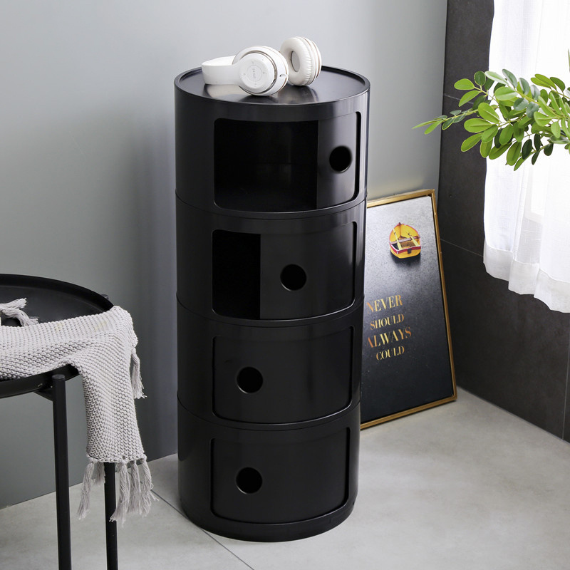 Black 32cm Cylindrical 4 tiered Drawer Storage Drawer Unit Flexible Slide-open Doors