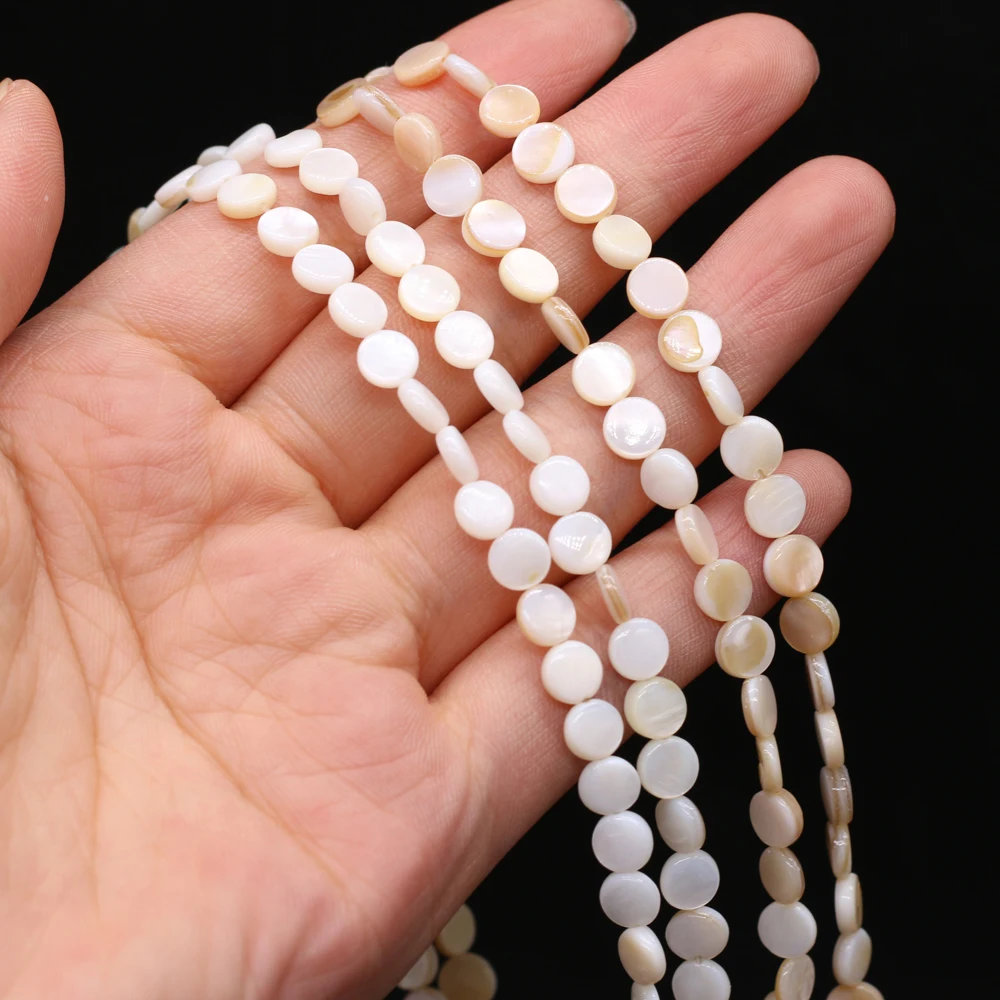 Contas de concha natural mãe de pérola forma de folha redonda espaçador solto frisado para fazer jóias diy pulseira colar acessórios