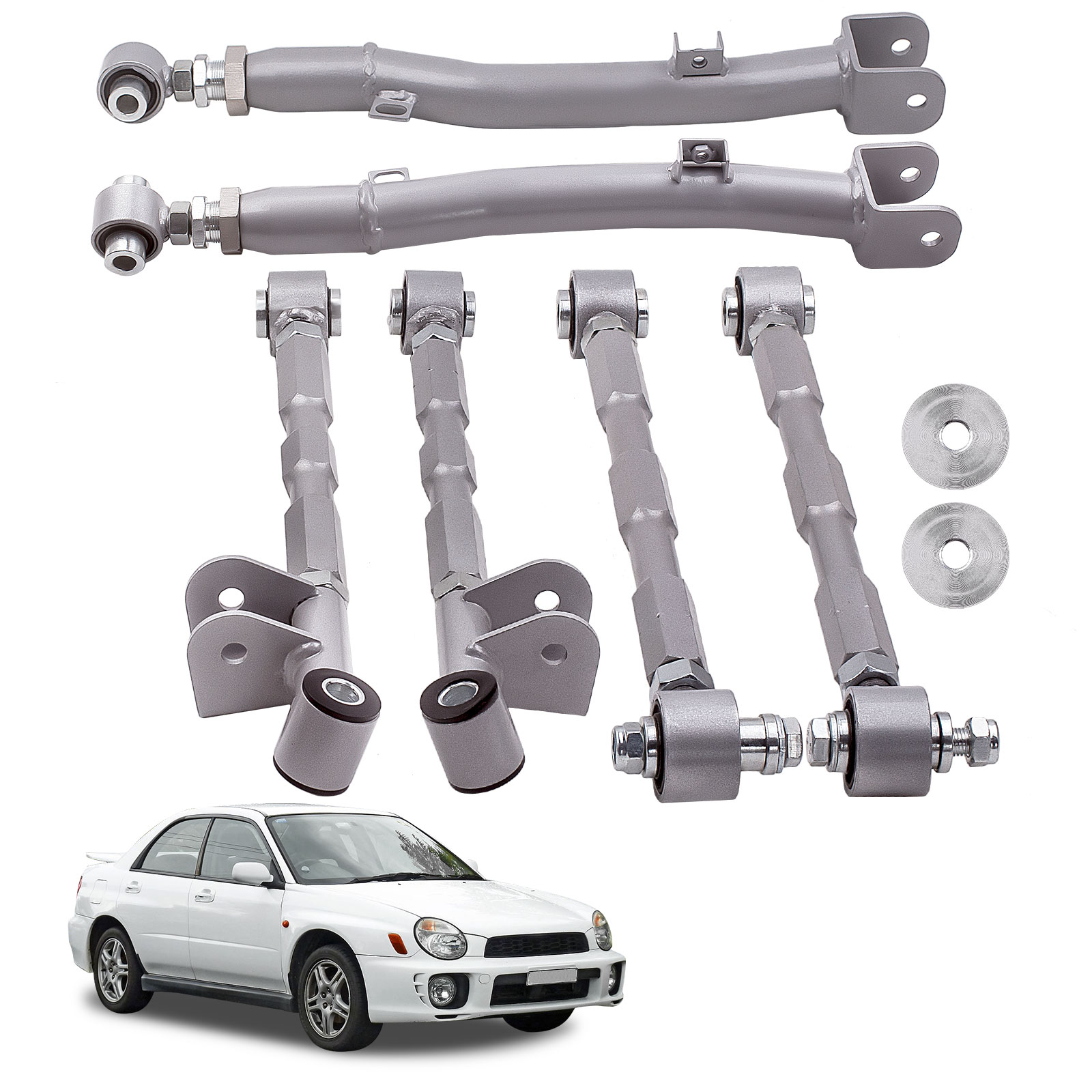 Kit Link Arm Lateral Adjustable 6-Piece untuk Subaru Impreza WRX Suspensi Belakang Adjustable untuk STi GDA 02-07 Set Lengkap Belakang Baru